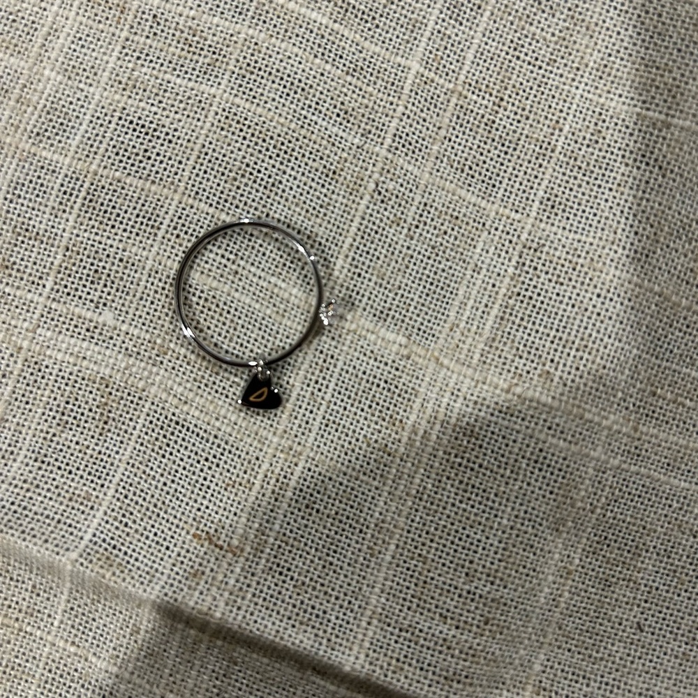 Pura Vida Silver Ring with Heart Charm Initial D engraved on heart.